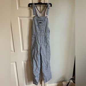 Light blue and white stripped overalls